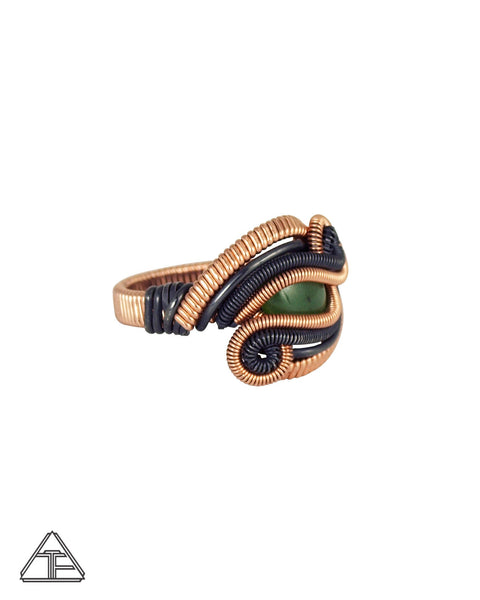 Size 7 - Jade 14K Rose Gold and Sterling Silver Wire Wrapped Ring