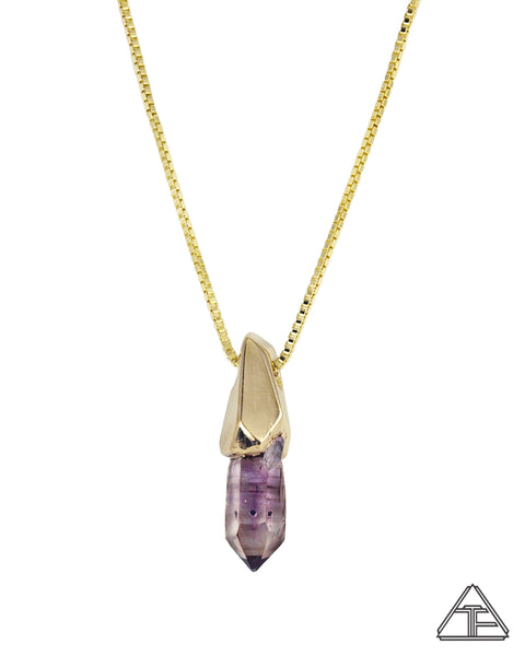 Brandberg Amethyst 14k Yellow Gold Crystal Talisman Pendant